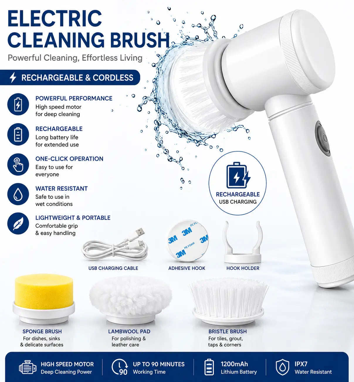 5 in 1 Rechargeable Electric Cleaning Brush | Cordless Multi-Purpose Scrubber