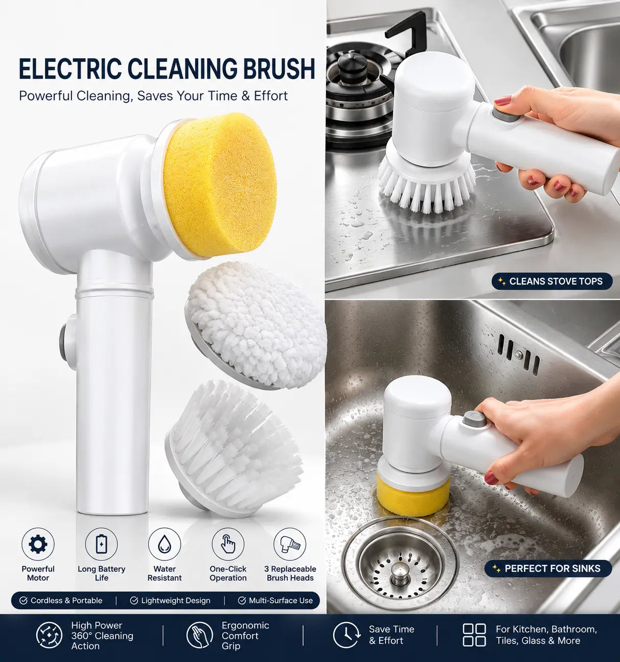 5 in 1 Rechargeable Electric Cleaning Brush | Cordless Multi-Purpose Scrubber