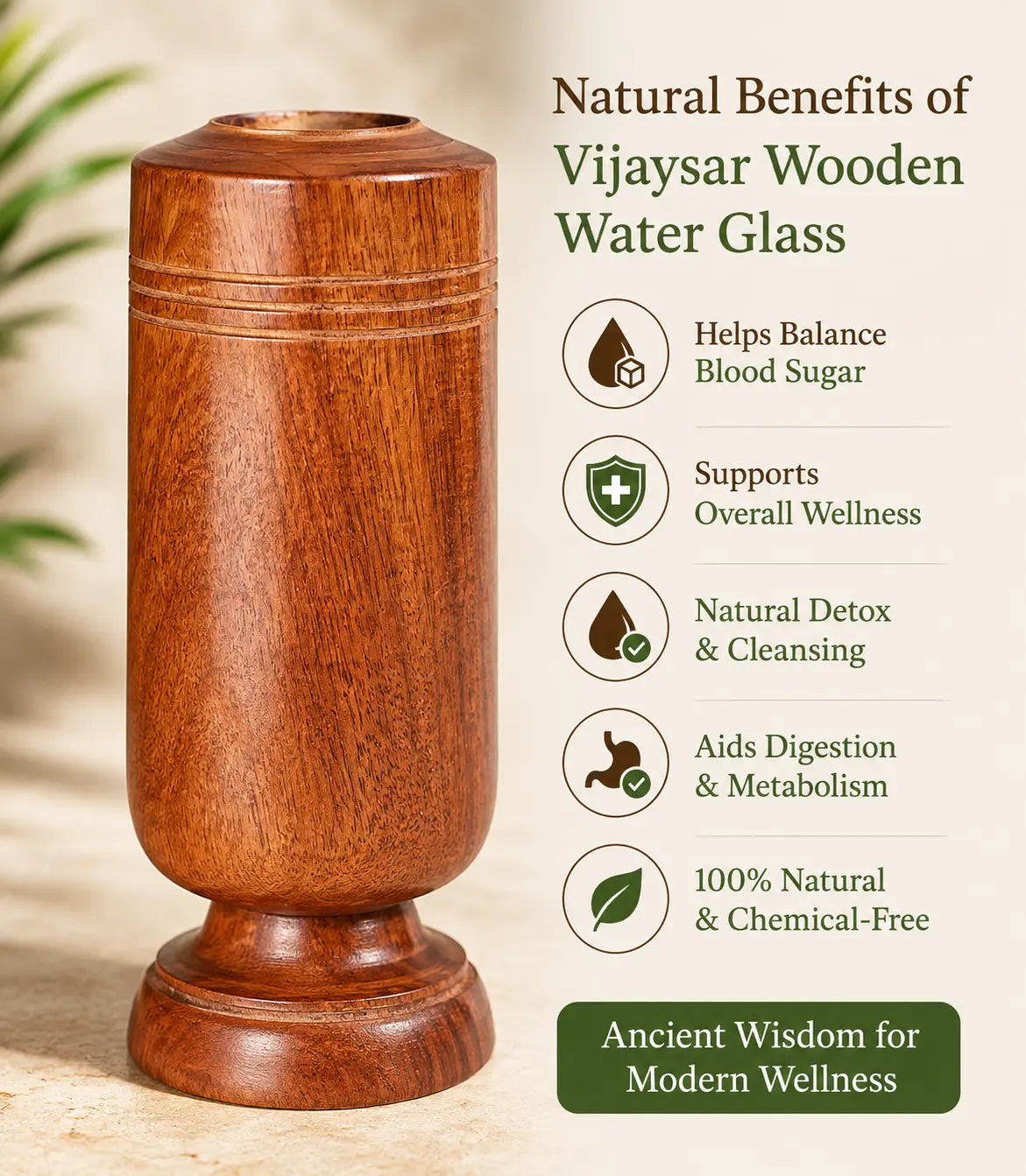 Vijaysar Wooden Water Glass | Traditional Ayurvedic Wellness Cup