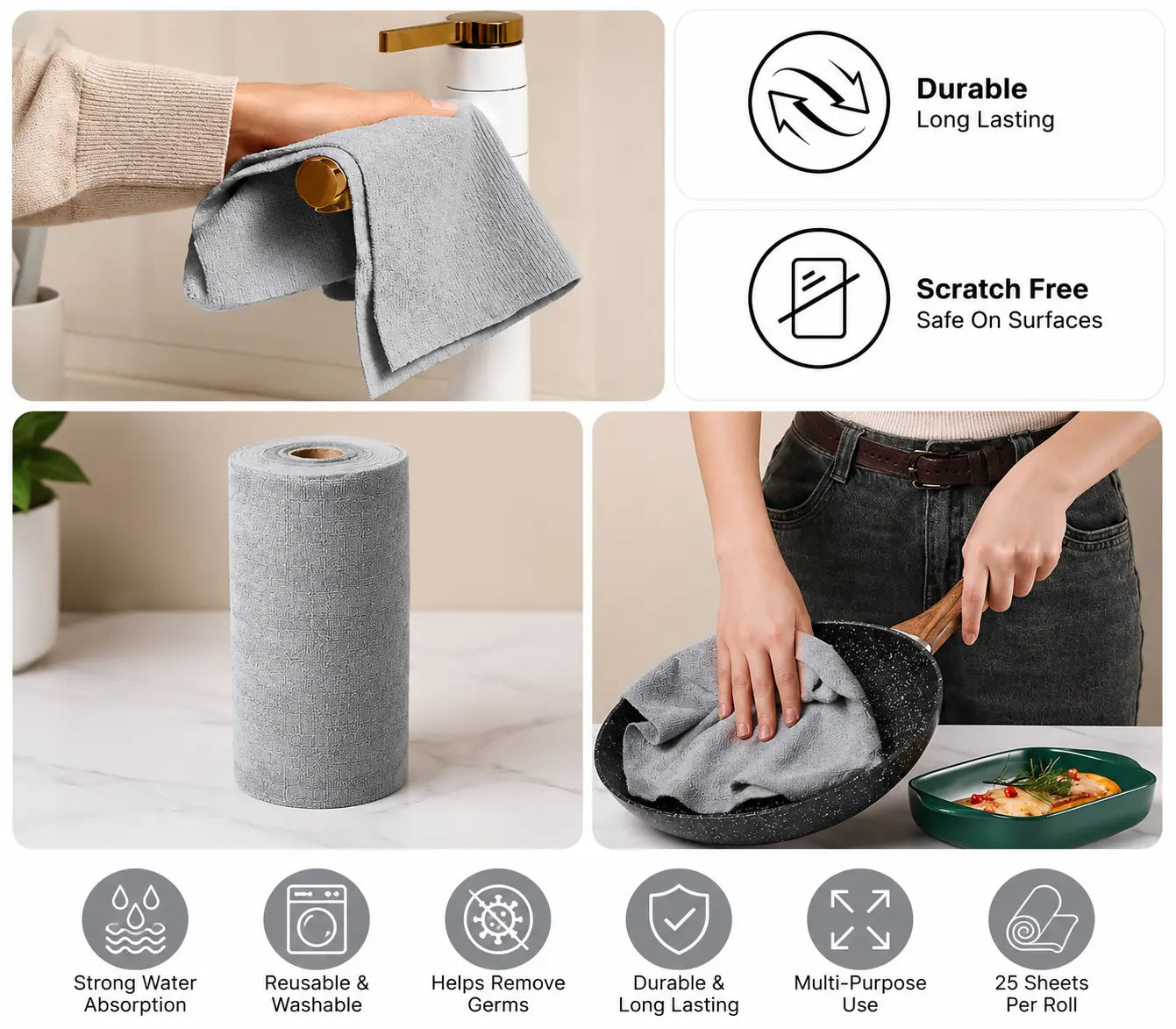 Reusable Kitchen Cleaning Cloth Roll – Washable & Quick Cleaning Wipes