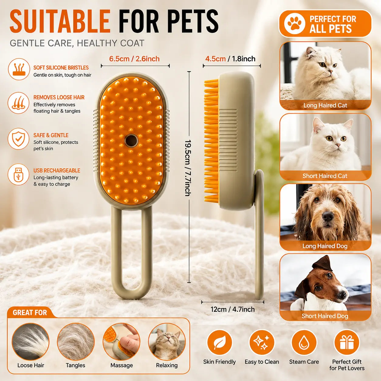 2-in-1 Pet Spray Grooming Brush | Self Cleaning Dog & Cat Hair Removal Comb